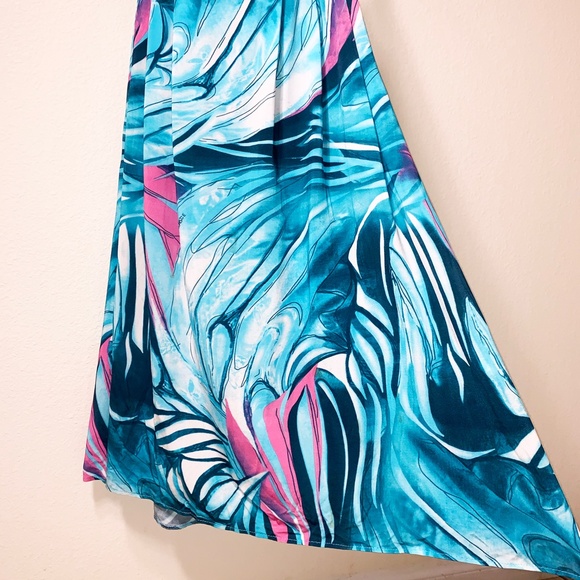Versace VJC Blue Pink Print Strapless Dress - Picture 6 of 10